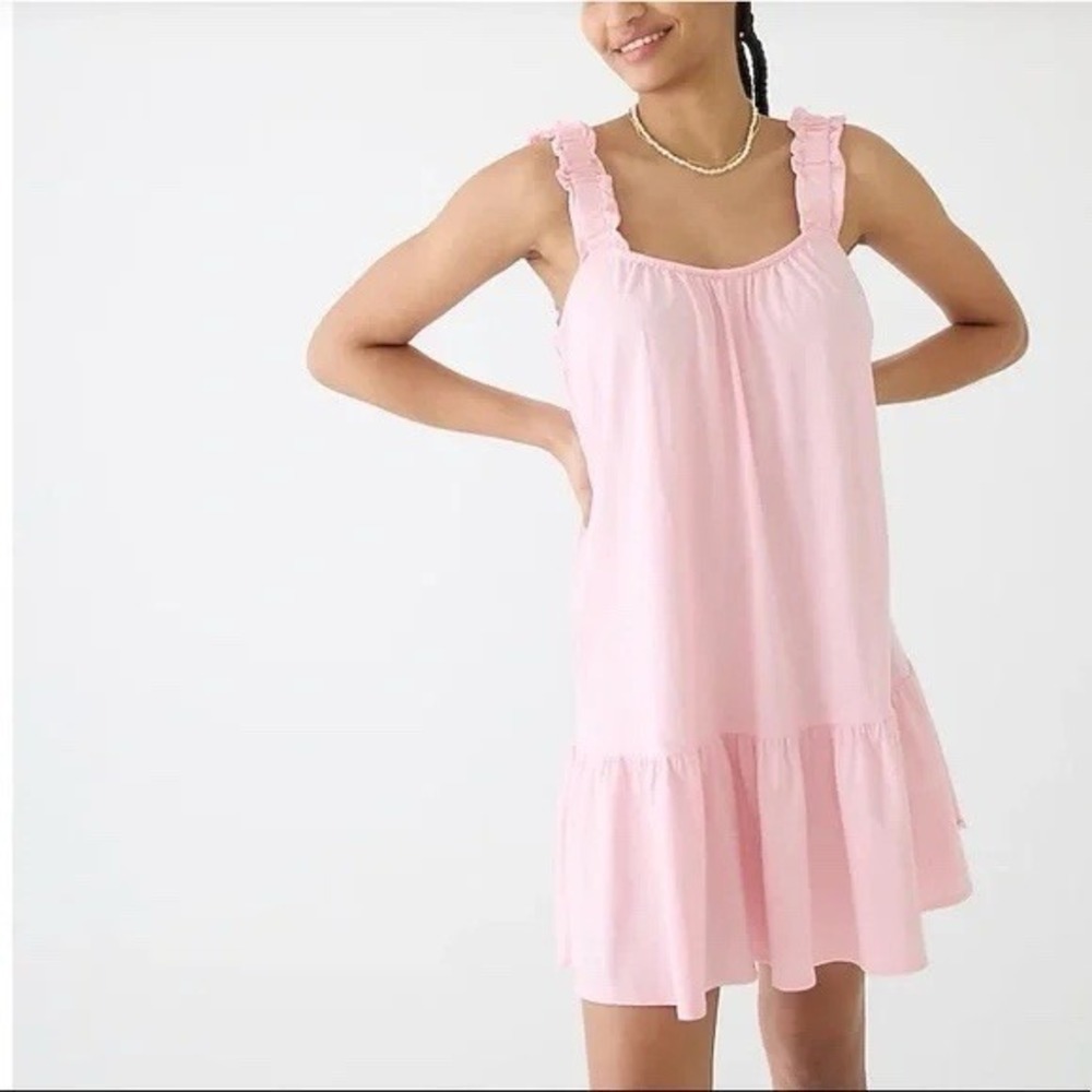 J. Crew Broken-In Jersey Knit Mini Dress S | Pastel Pink Ruffle Strap Babydoll